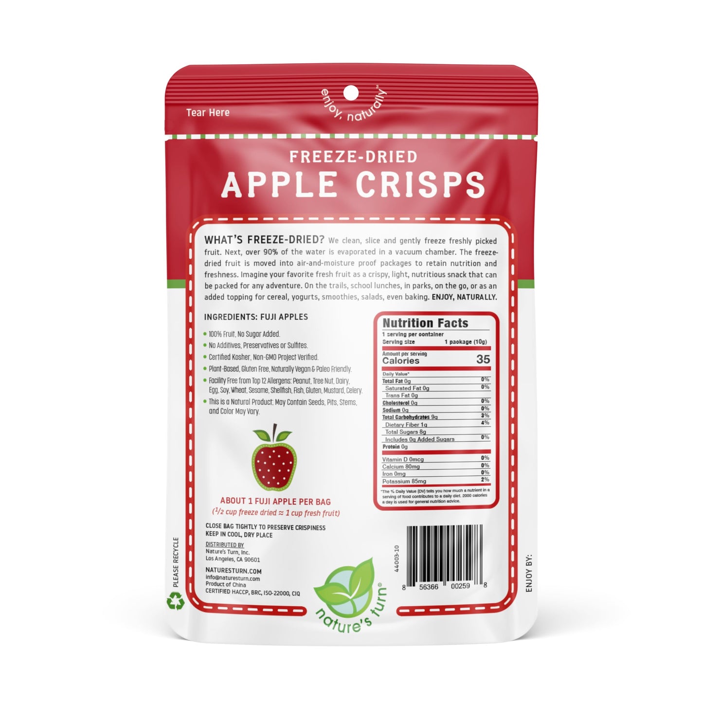 Natures Turn Freeze-Dried Fruit Snacks, Apple Crisps, Pack Of 24 (0.35 Oz Each)