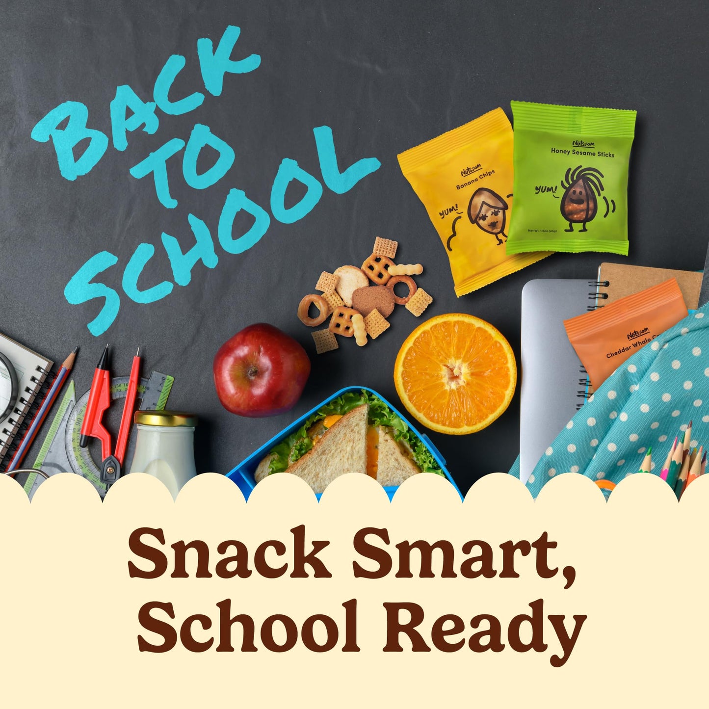 Nuts.com Back to School Variety Pack - Nut-Free Healthy Snack Box for Kids & Adults - Individually Wrapped Snacks, 10 Count Sing