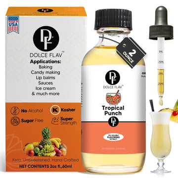 Dolce Flav Tropical Punch Extract - 2 Ounce Oil-Soluble Multipurpose Flavoring Ideal For Candy Making, Baking, Lip Balm, And Ice