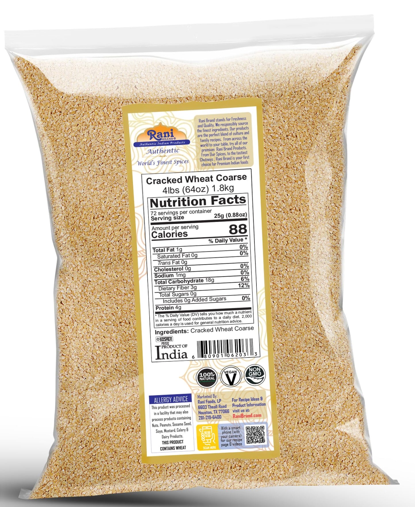 Rani Cracked Wheat Coarse (Fada/Bulgur Wheat#3) 64Oz (4Lbs) 1.81Kg Bulk ~ All Natural | Vegan | Gluten Friendly | Non-Gmo | Kosher | Indian Origin