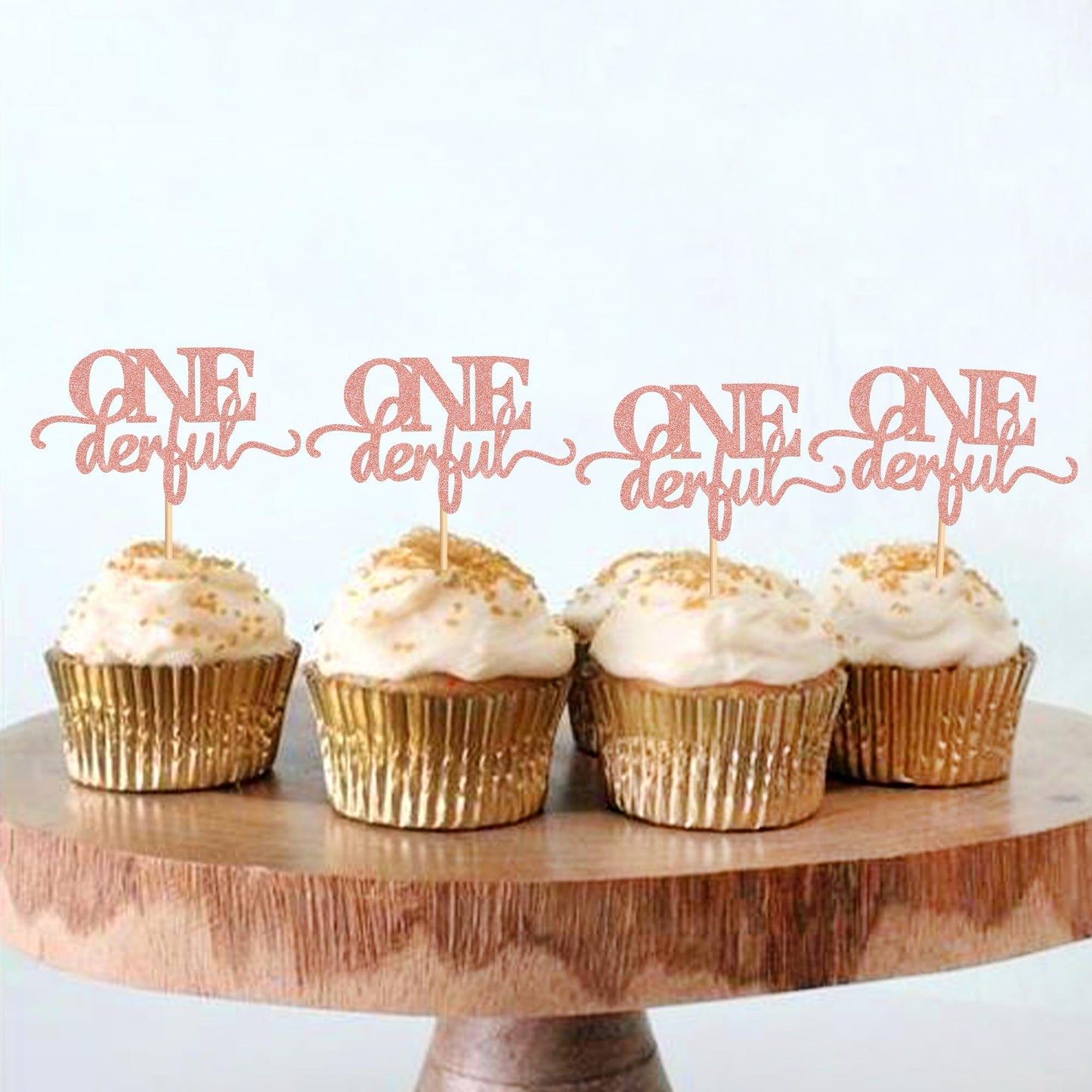 Ercadio 24 Pack Onederful Cupcake Toppers Rose Gold Glitter Onederful Cupcake Picks Onederful Cupcake Decorations For Baby Showe