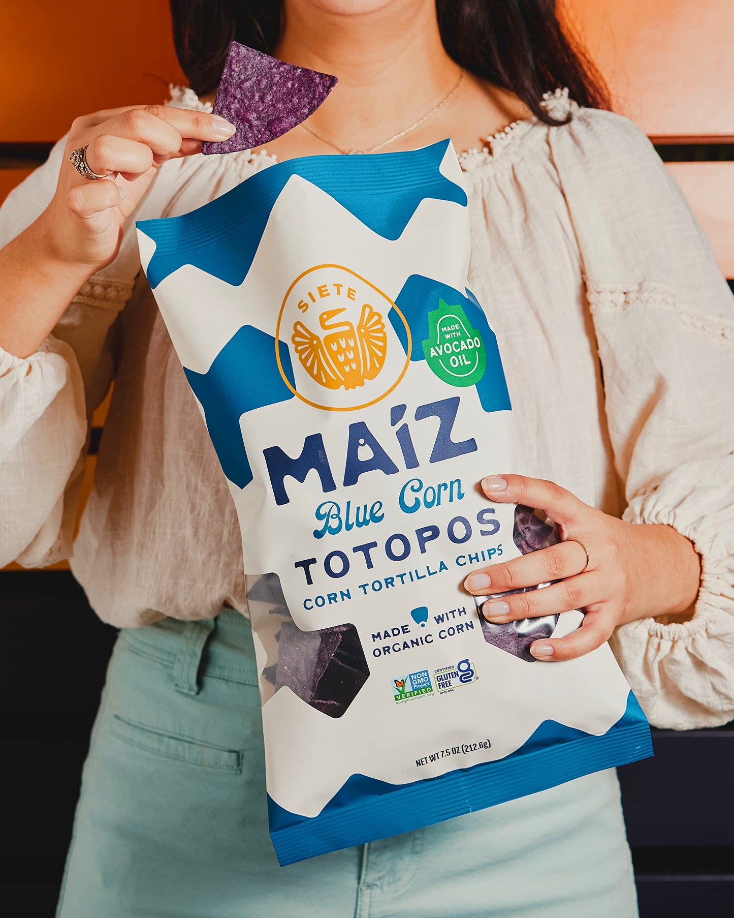 Siete Maiz Totopos Corn Tortilla Chips | Blue Corn | Gluten Free | Vegan Snacks | Non Gmo & Organic Corn Chip | Made With Avocad