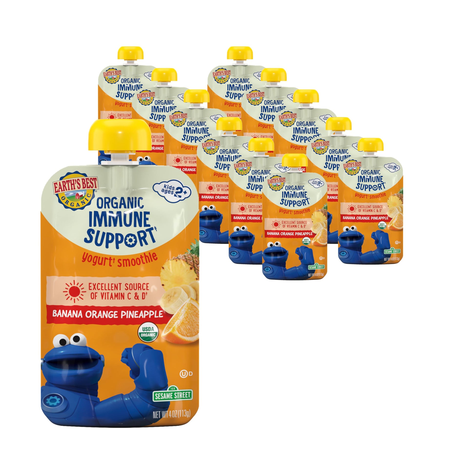 Earth s Best Organic Yogurt Smoothie Pouches, 24+ Months, Immune Support Fruit Yogurt Smoothie for Toddlers 24 Months and Up, B