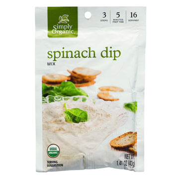Simply Organic Spinach Dip Mix, Certified Organic, Gluten-Free | 1.41 Oz | Pack Of 12