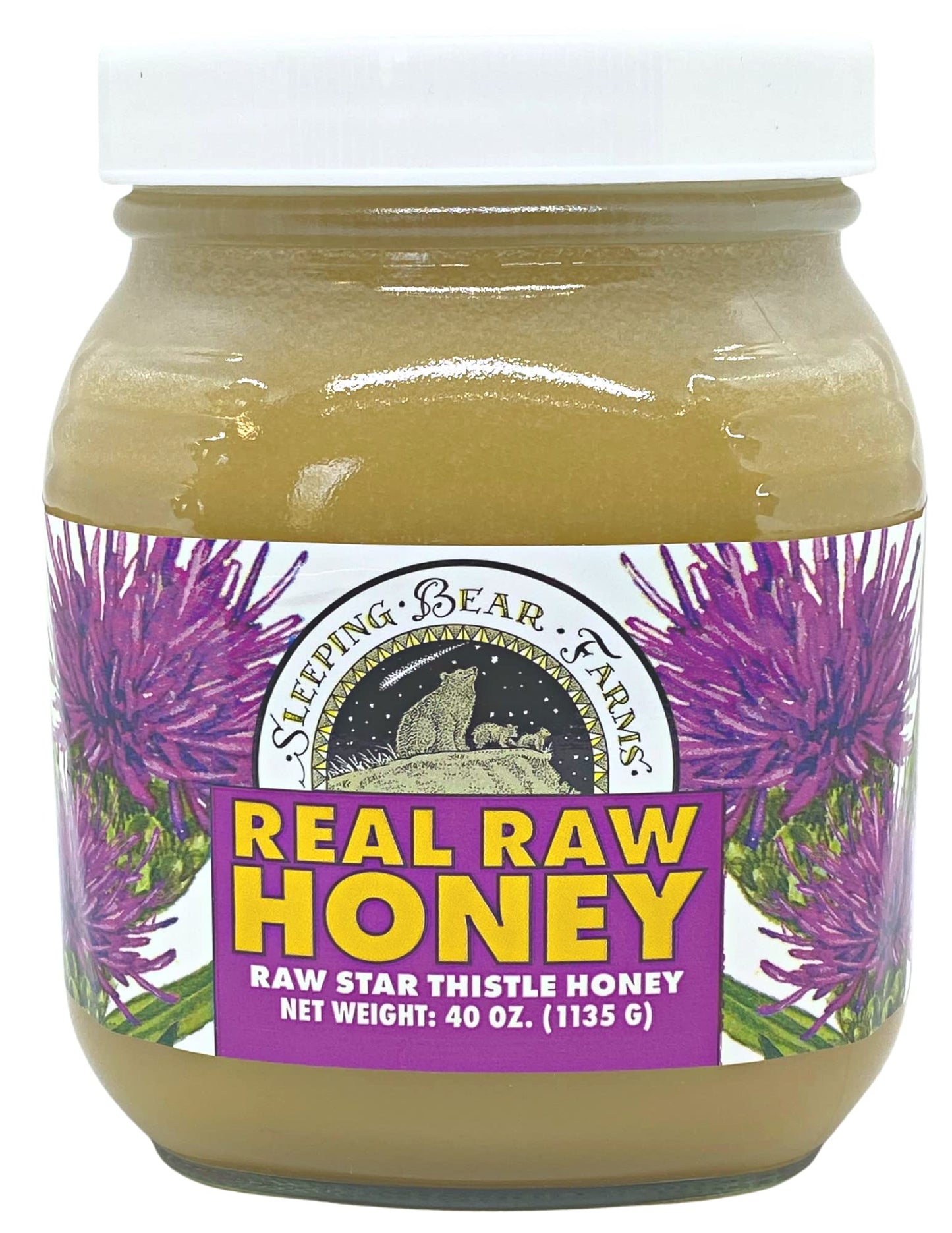 Sleeping Bear Farms 2.5 pound (40oz) REAL Raw Honey Harvested by our Beekeepers, From Our Hives Packed in Glass