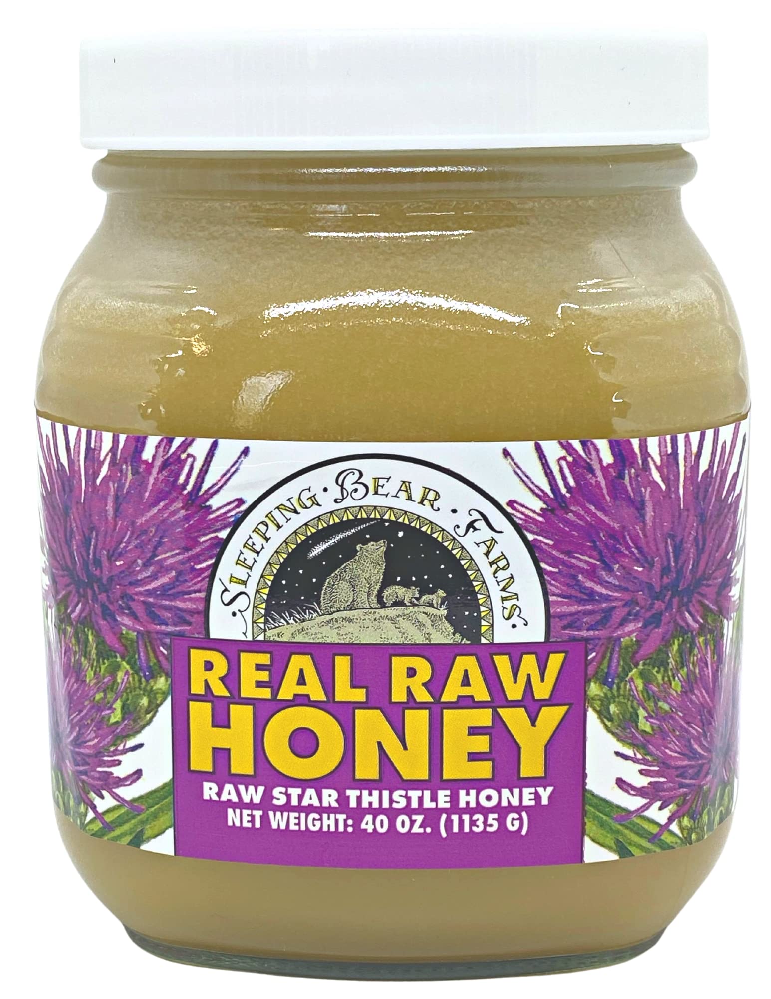 Sleeping Bear Farms 2.5 pound (40oz) REAL Raw Honey Harvested by our Beekeepers, From Our Hives Packed in Glass