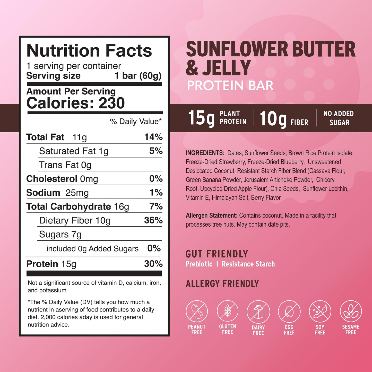 Amrita Sunflower Butter & Jelly Protein Bars - Gluten-Free, 15g Plant-Based Protein, High Fiber, 12 Count