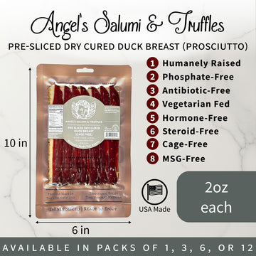 ANGELS SALUMI Pre-Sliced Dry-Cured Duck Breast Prosciutto - 2 oz Gourmet Charcuterie, Humanely Raised, Vegetarian-Fed