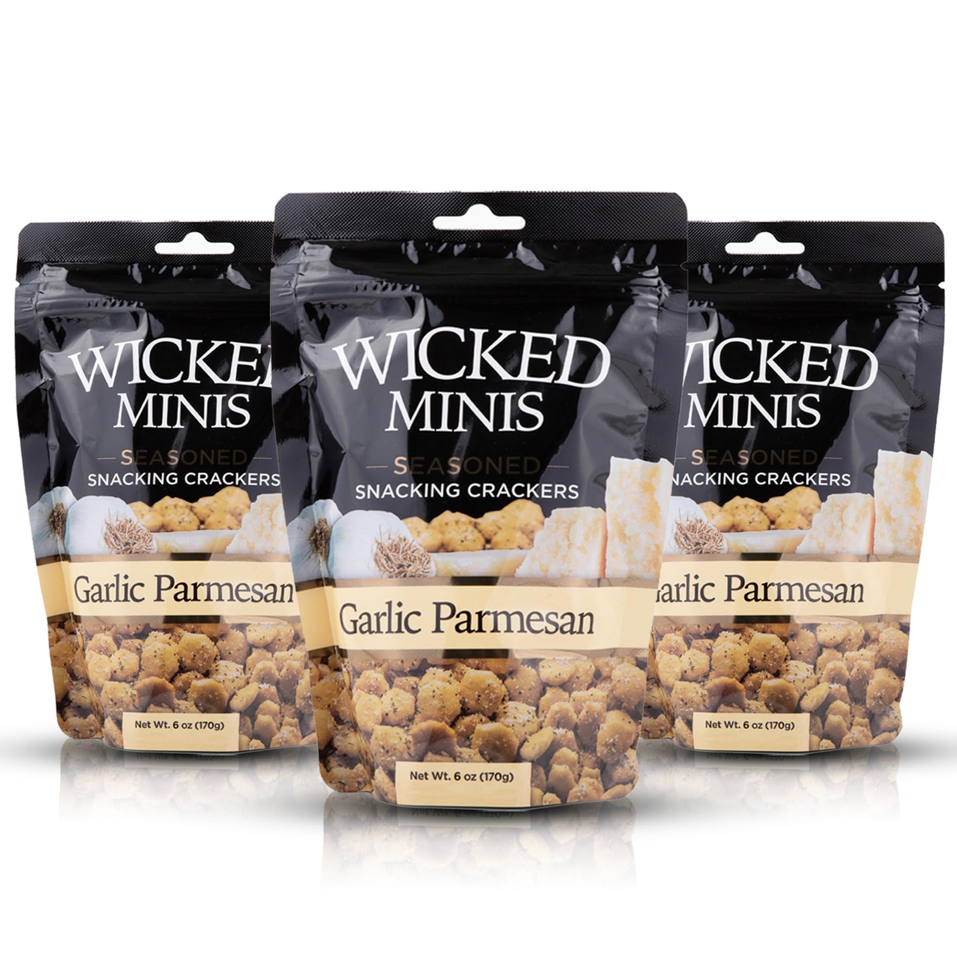 Wicked Mix Soup & Oyster Crackers, Garlic Parmesan Flavor, 6 Oz (Pack of 3), Mini Puffed Salted Croutons for Soup and Salad
