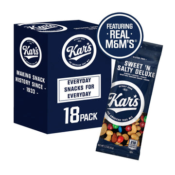 Kars Nuts Sweet N Salty Deluxe Trail Mix, Gluten-Free, 1.5 oz Grab & Go Bags, Pack of 18