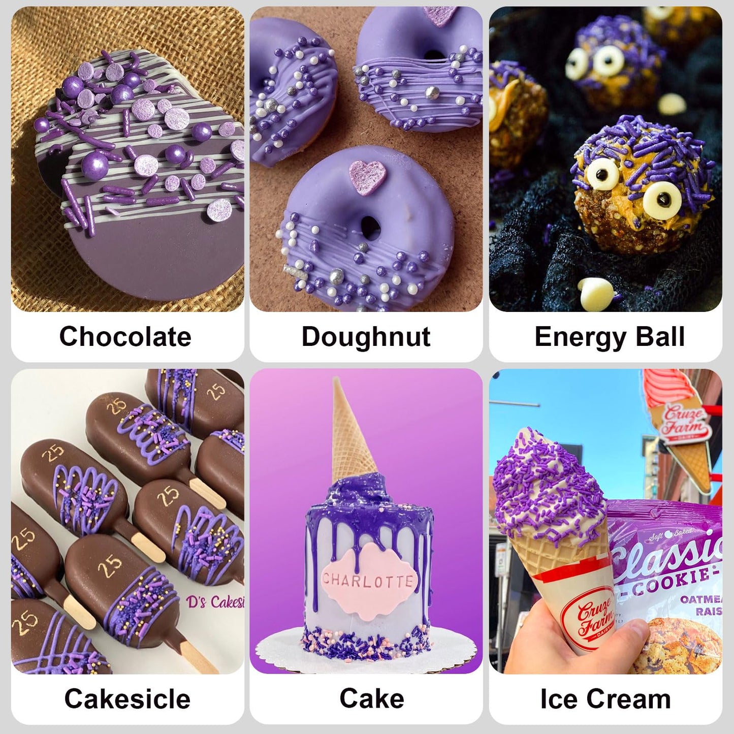 HUEBEATY 6-in-1 Purple Edible Pearls Sprinkles, Sanding Sugar for Cake Decorating, Cupcakes, Cookies & Ice Cream - 180g, Edible