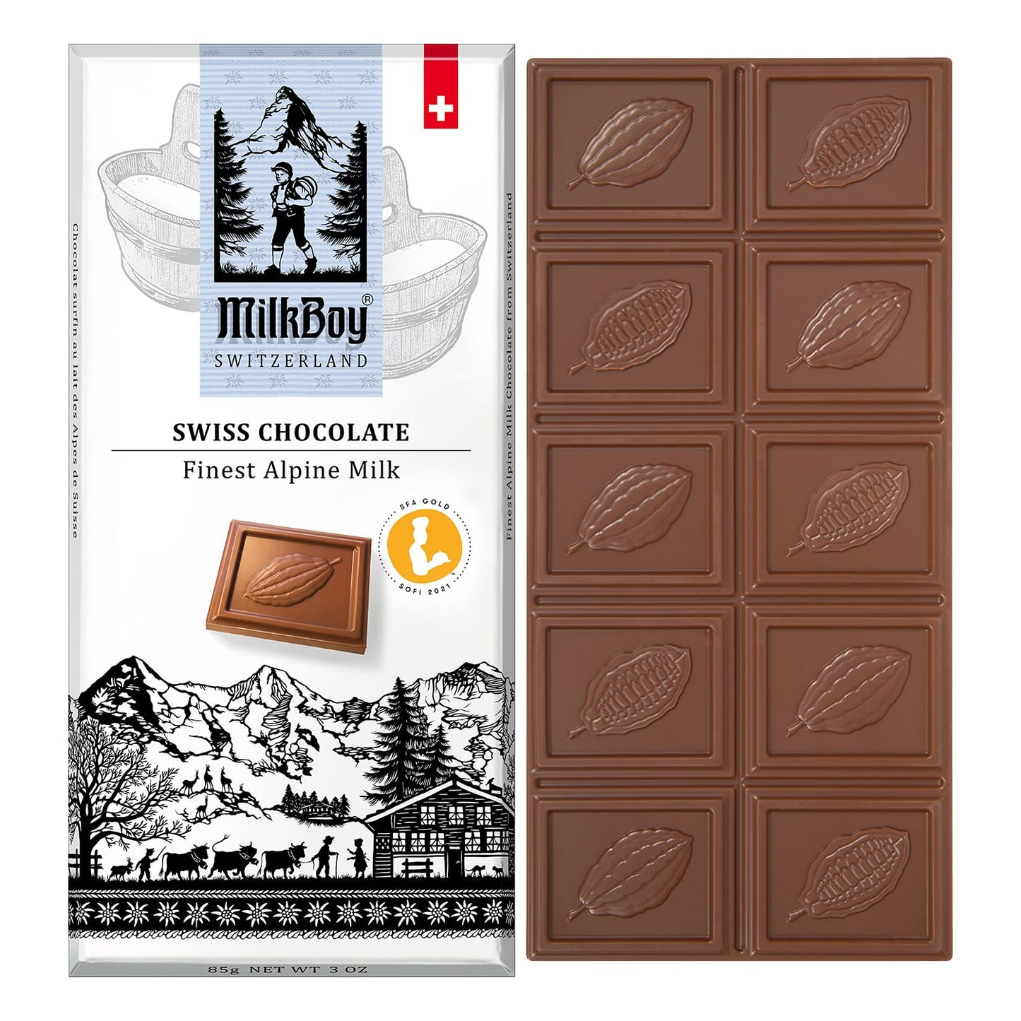Milkboy Swiss Chocolates Chocolate Bars - enhanced Swiss Alpine Milk Chocolate - Smooth European Milk Chocolates Gift - Sustainably Farmed Cocoa - Gluten Free - 3 oz
