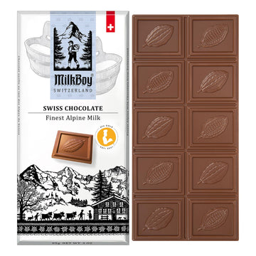 Milkboy Swiss Chocolates Chocolate Bars - enhanced Swiss Alpine Milk Chocolate - Smooth European Milk Chocolates Gift - Sustainably Farmed Cocoa - Gluten Free - 3 oz