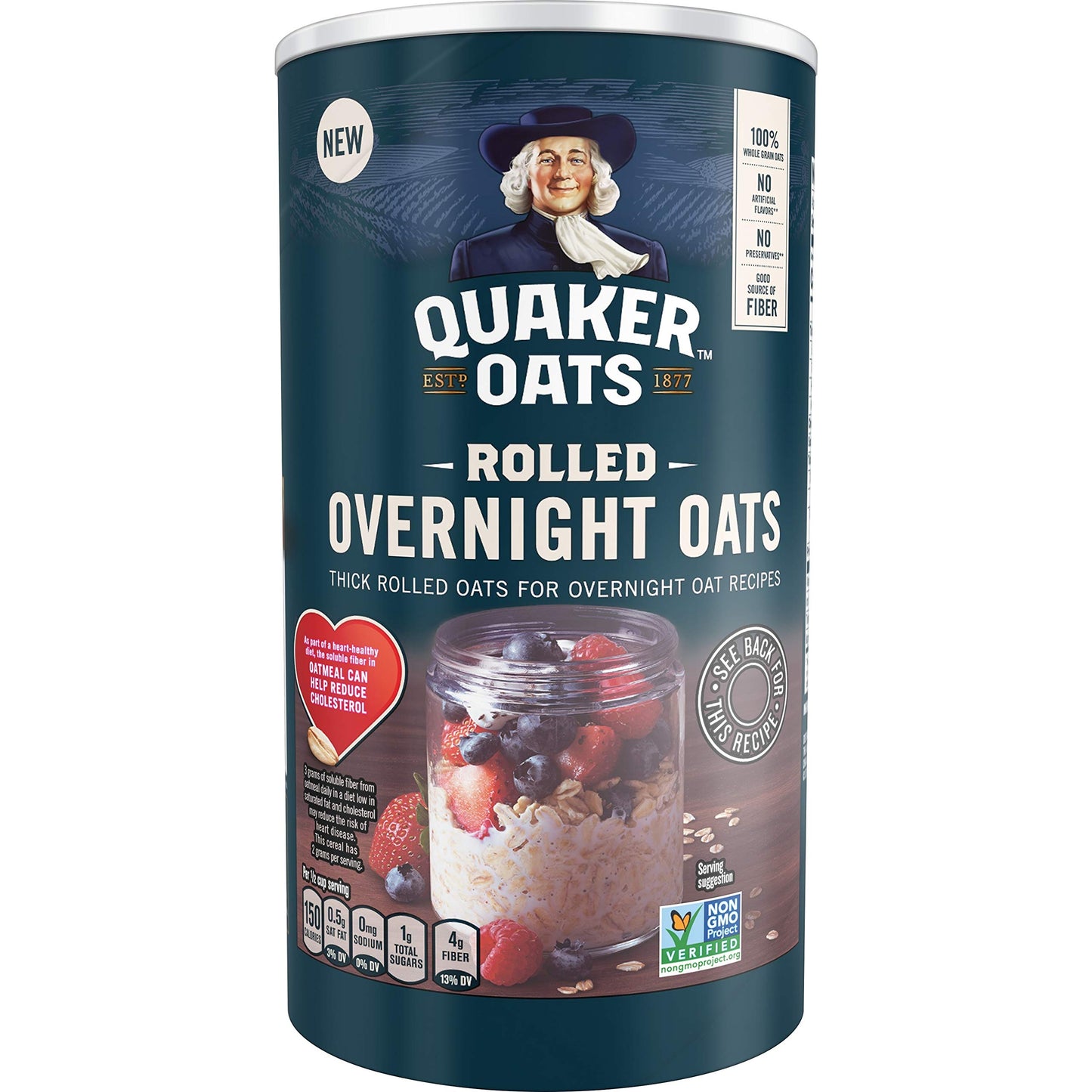 Quaker Rolled Overnight Oats, 19oz Canister, Convenient Breakfast Option, Pack of 1