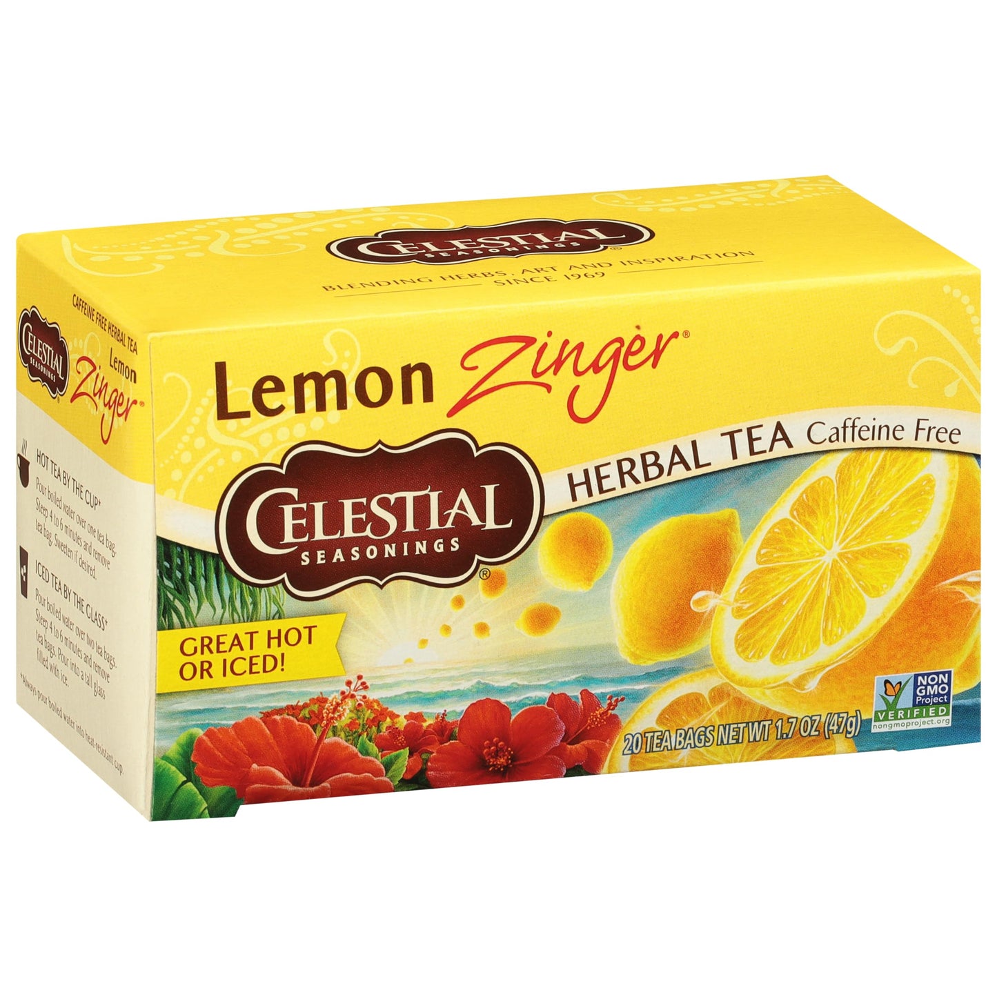 Celestial Seasonings Lemon Zinger Herbal Tea, Caffeine-Free, 20 Tea Bags, 20 Count