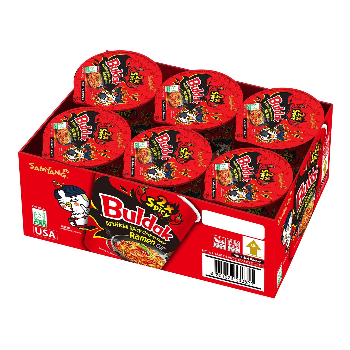 Samyang 2X Buldak Spicy Hot Chicken Stir Fried Cup Noodles - Pack of 6, 2.47 Ounce