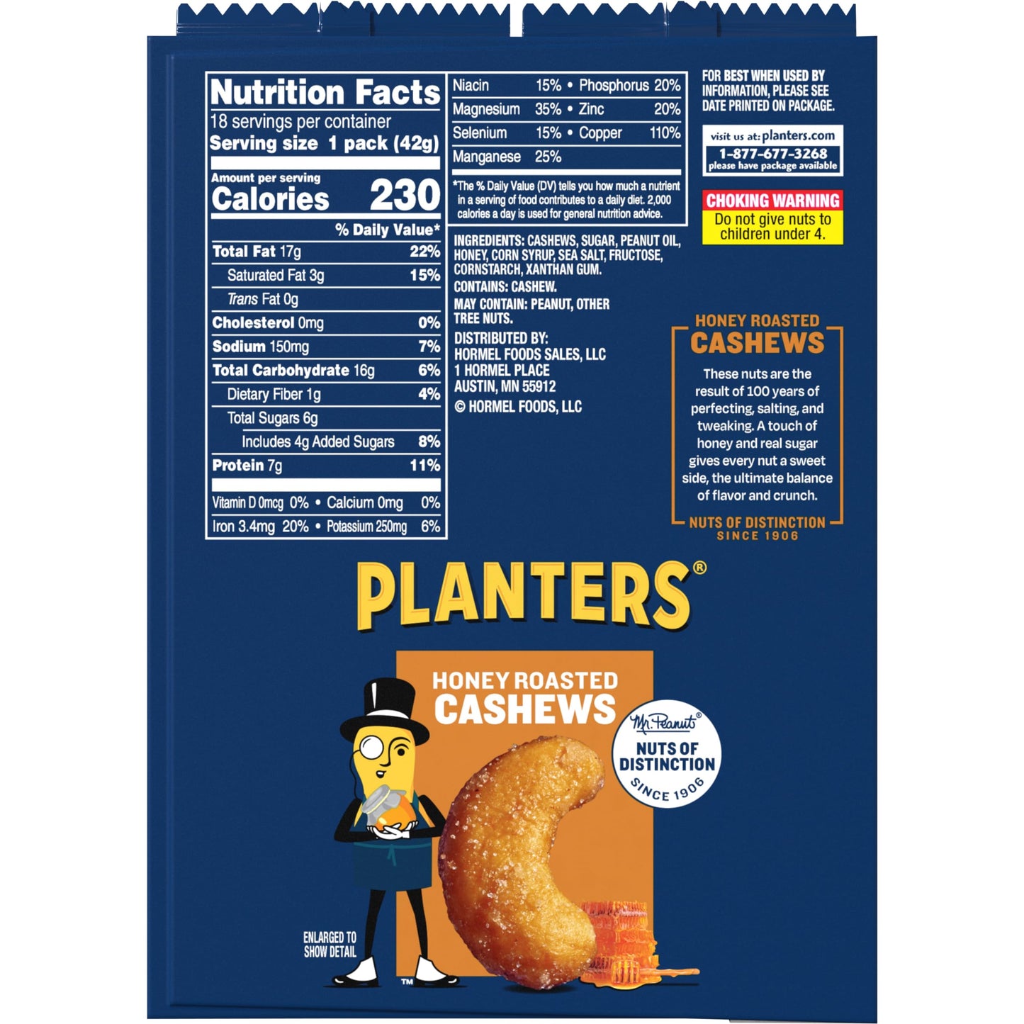 Planters Honey Roasted & Salted Cashews, 1.5 Ounce (Pack Of 18)