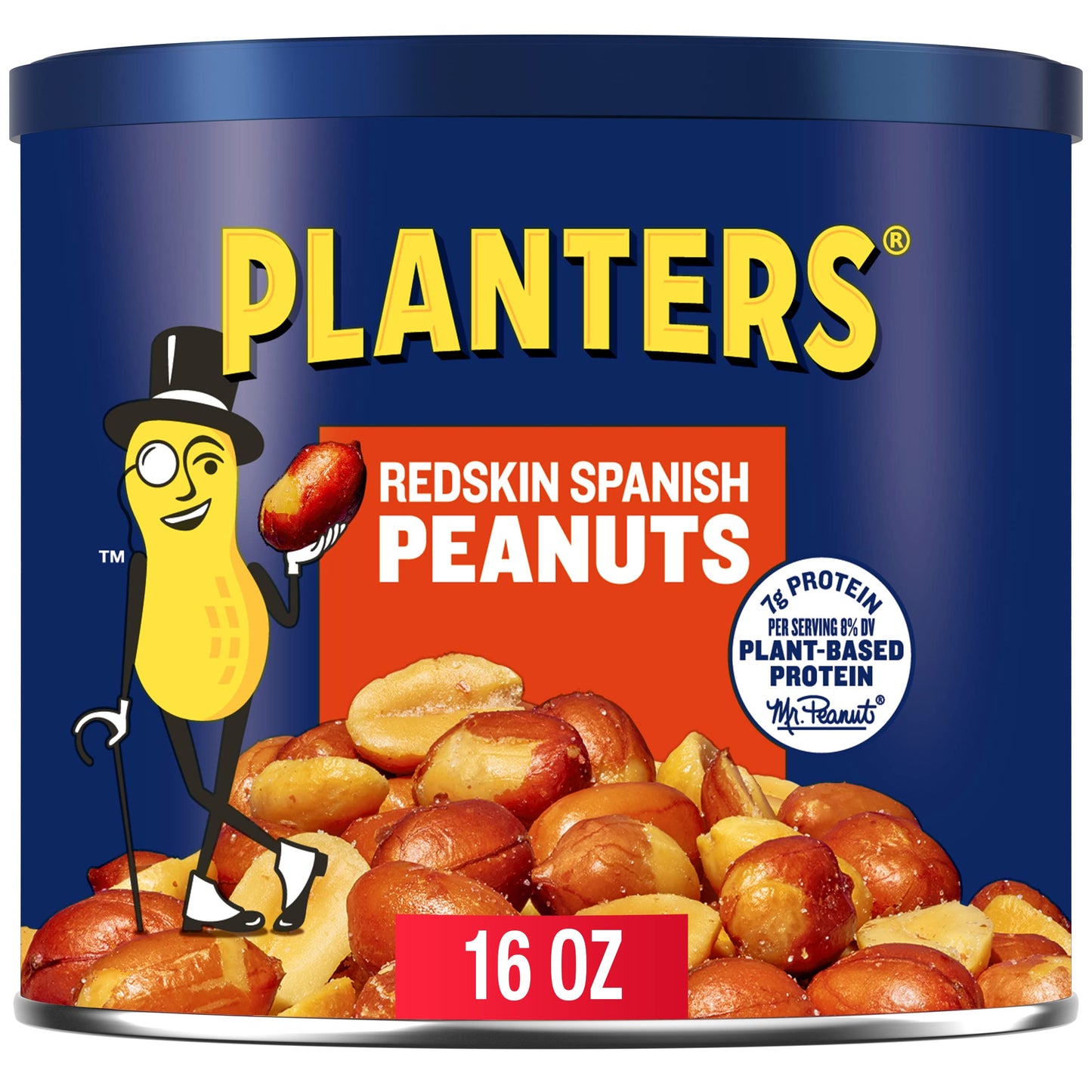 PLANTERS Roasted Salted Redskin Spanish Peanuts, Plant-Based Protein, 12.5oz Canister