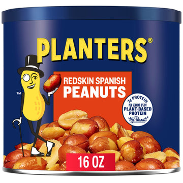 PLANTERS Roasted Salted Redskin Spanish Peanuts, Plant-Based Protein, 12.5oz Canister