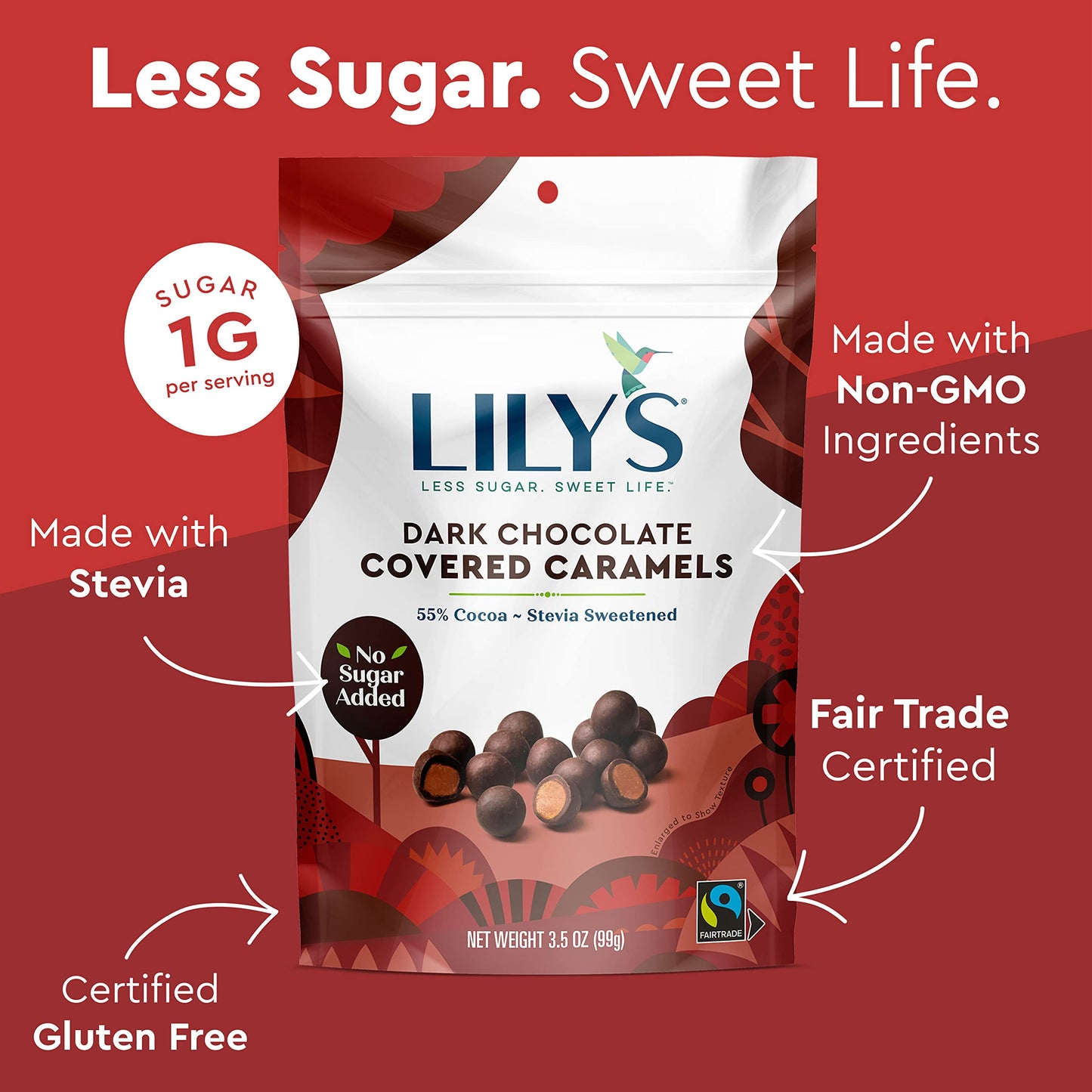 Dark Chocolate Covered Caramels By Lily'S Sweets | Made With Stevia, No Added Sugar, Low-Carb, Keto Friendly | Fair Trade, Glute