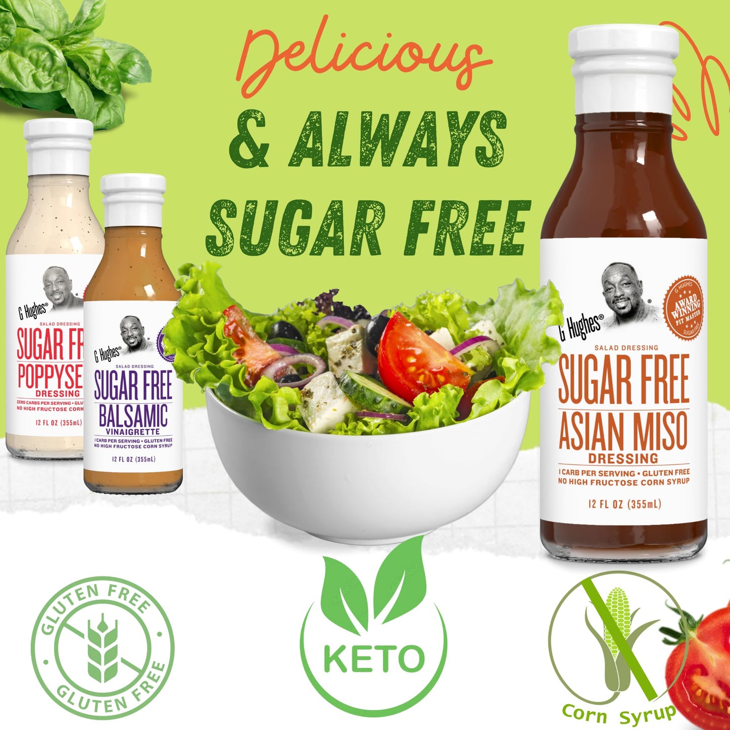 G Hughes Sugar Free Asian Miso Dressing - Asian Salad Dressings, Asian Dressings, Gluten Free Salad Dressings, Miso Salad Dressing - 12 Oz. (3-Pack)