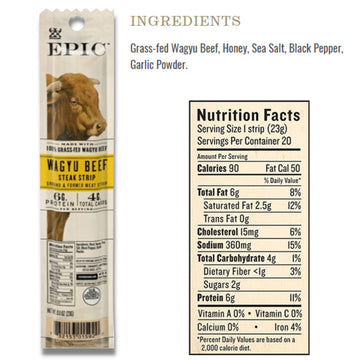 Epic Strips Variety Snack - Wagyu Beef, Salmon & Venison 0.8 Oz (12 Pack)