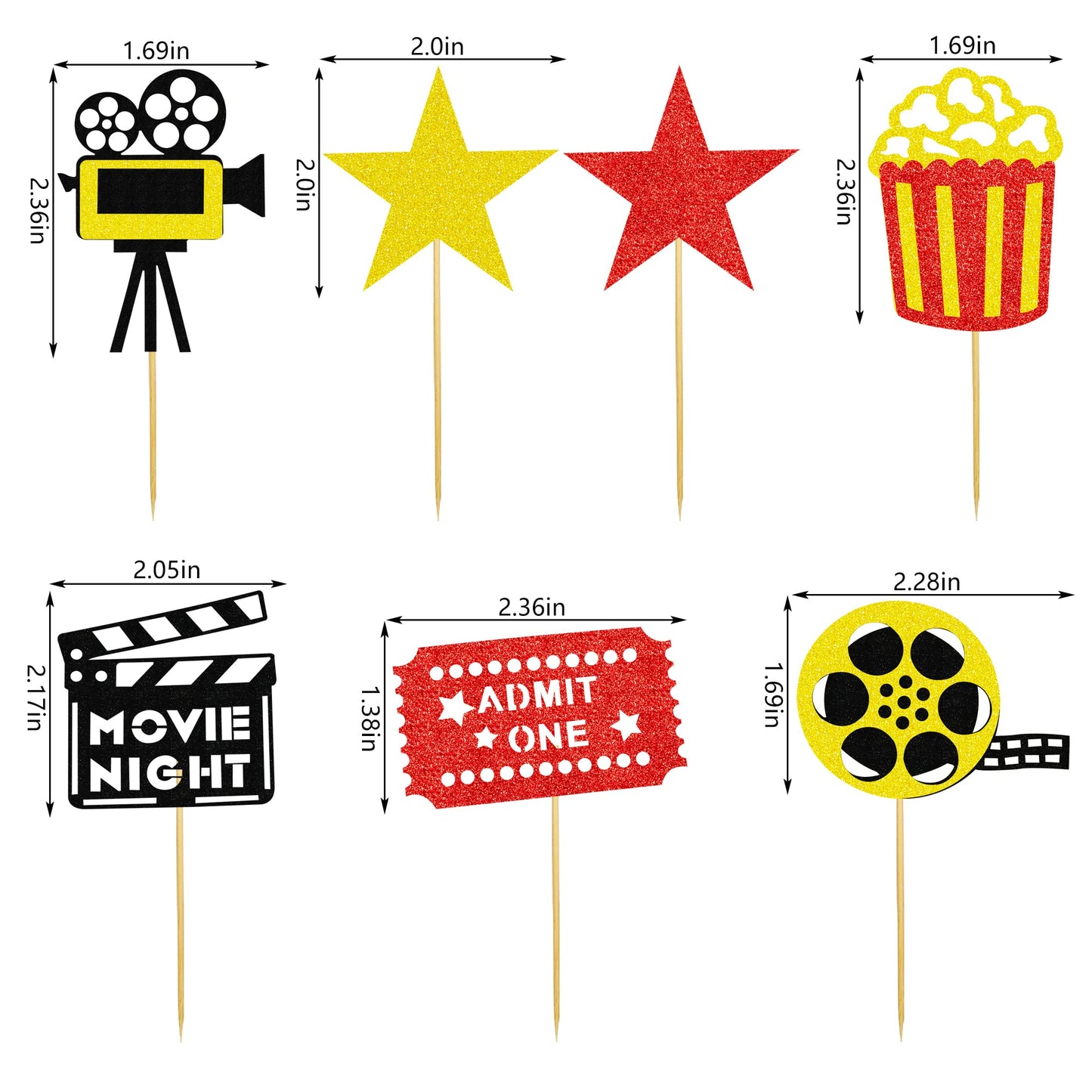 12 Pcs Movie Night Cake Topper Glitter Movie Cupcake Toppers Picks Movie Night Birthday Party Decoration For Movie Theme Birthda