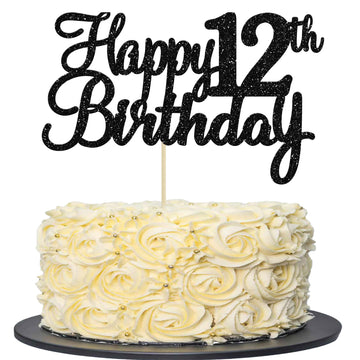 Gyufise 1Pc Happy 12Th Birthday Cake Topper Glitter 12Th Birthday Cake Pick Cheers To 12 Years Old Twelve Fabulous Cake Decorati