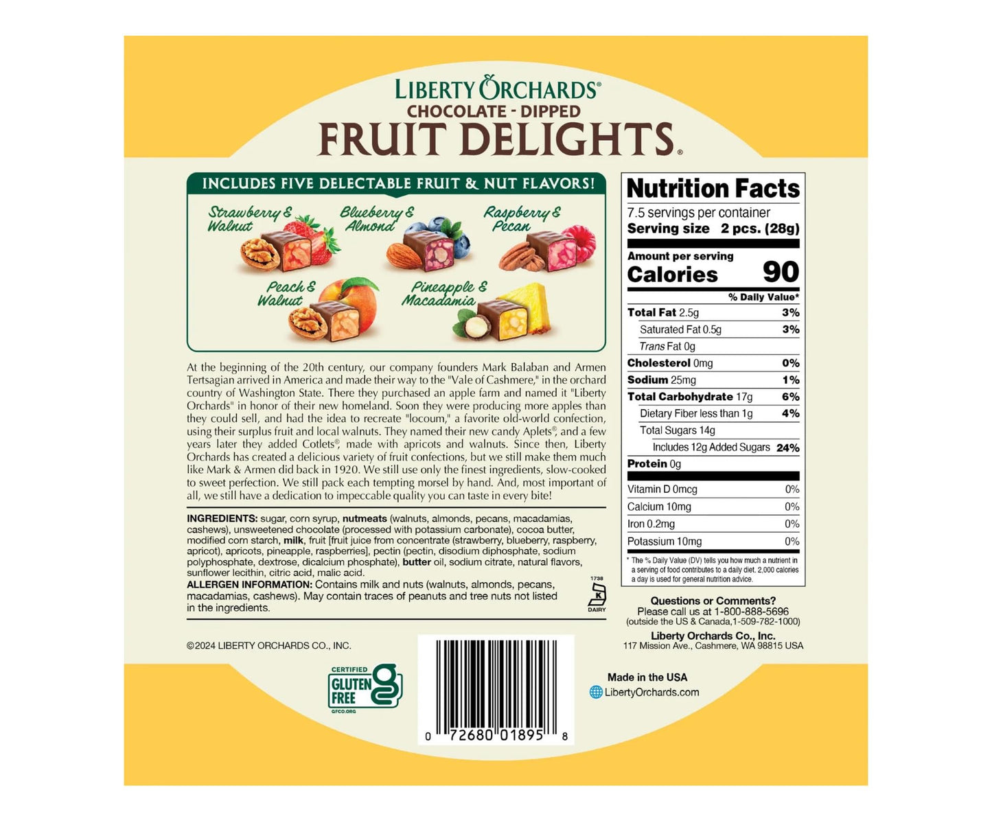 Liberty Orchards, Chocolate Dipped Fruit Delights - Gourmet Chewy Gift Box Candies, Pineapple Apricot & Walnut Sweet, Chocolate