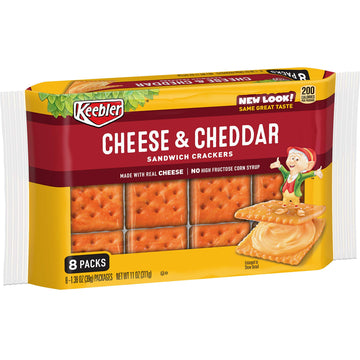 Keebler Sandwich Crackers, Single Serve Snack Crackers, Office And Kids Snacks, Cheese And Cheddar, 11Oz Tray (8 Packs)