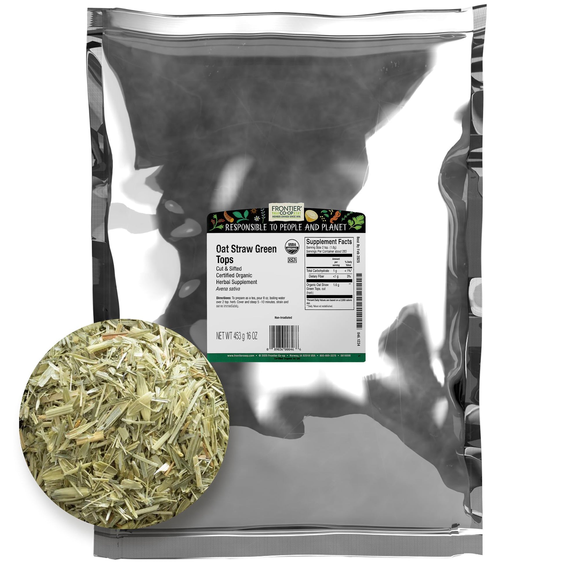 Frontier Co-Op Cut & Sifted Oatstraw Green Tops 1Lb