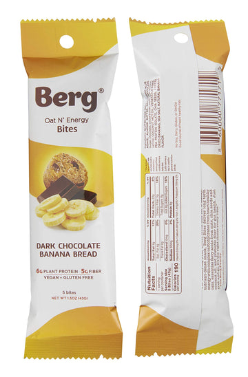 Berg Bites Oat N Energy Bites - Non-GMO, Vegan, Gluten Free - 1.5oz Pack of 8, Dark Chocolate Banana Bread