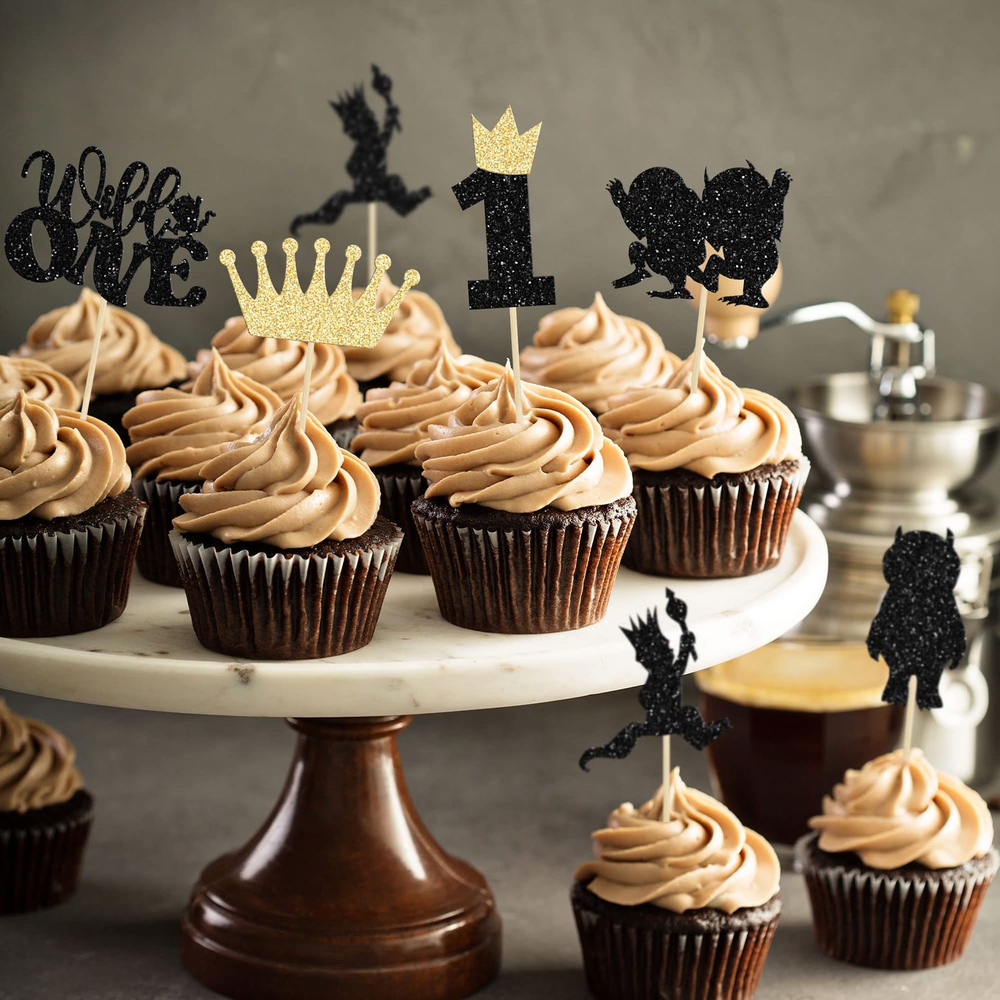 24Pcs Where The Wild Things Are Inspired Cupcake Toppers Glitter Crown Wild One Cupcake Picks For Baby Shower Kids 1St Birthday