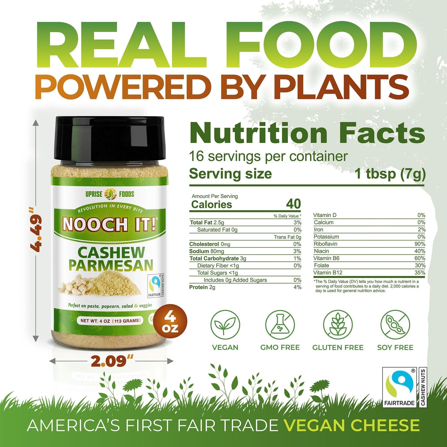 Nooch It Cashew Parmesan Cheese – 4Oz | Dairy-Free, Organic, Fair Trade, Non-Gmo, Gluten-Free | Plant-Based Cashew Cheese Topping & Parmesan Substitute For Pasta, Pizza & Popcorn