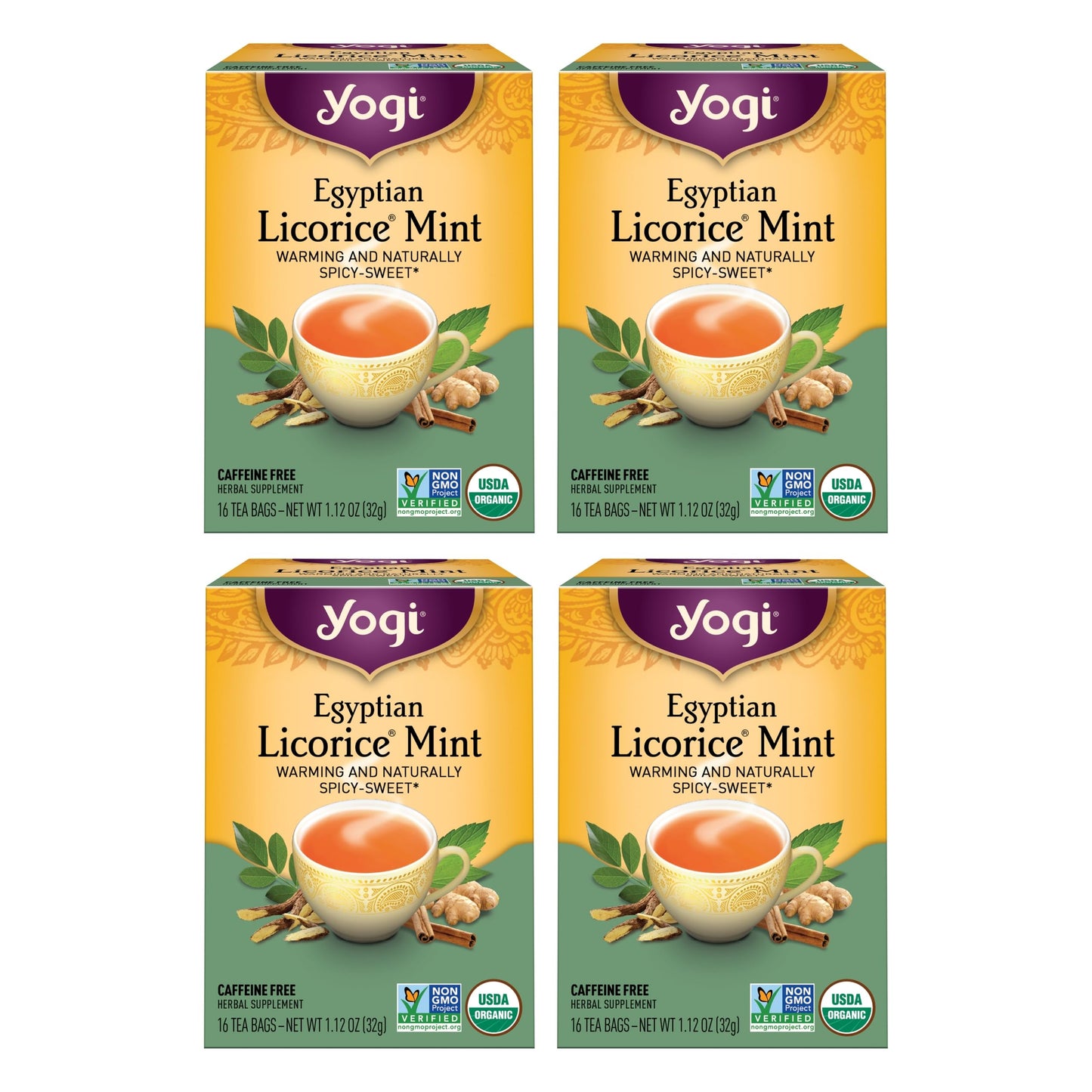 Yogi Tea Egyptian Licorice Mint Tea - Caffeine Free Herbal Tea - 64 Organic Bags - 16 Count (Pack of 4)