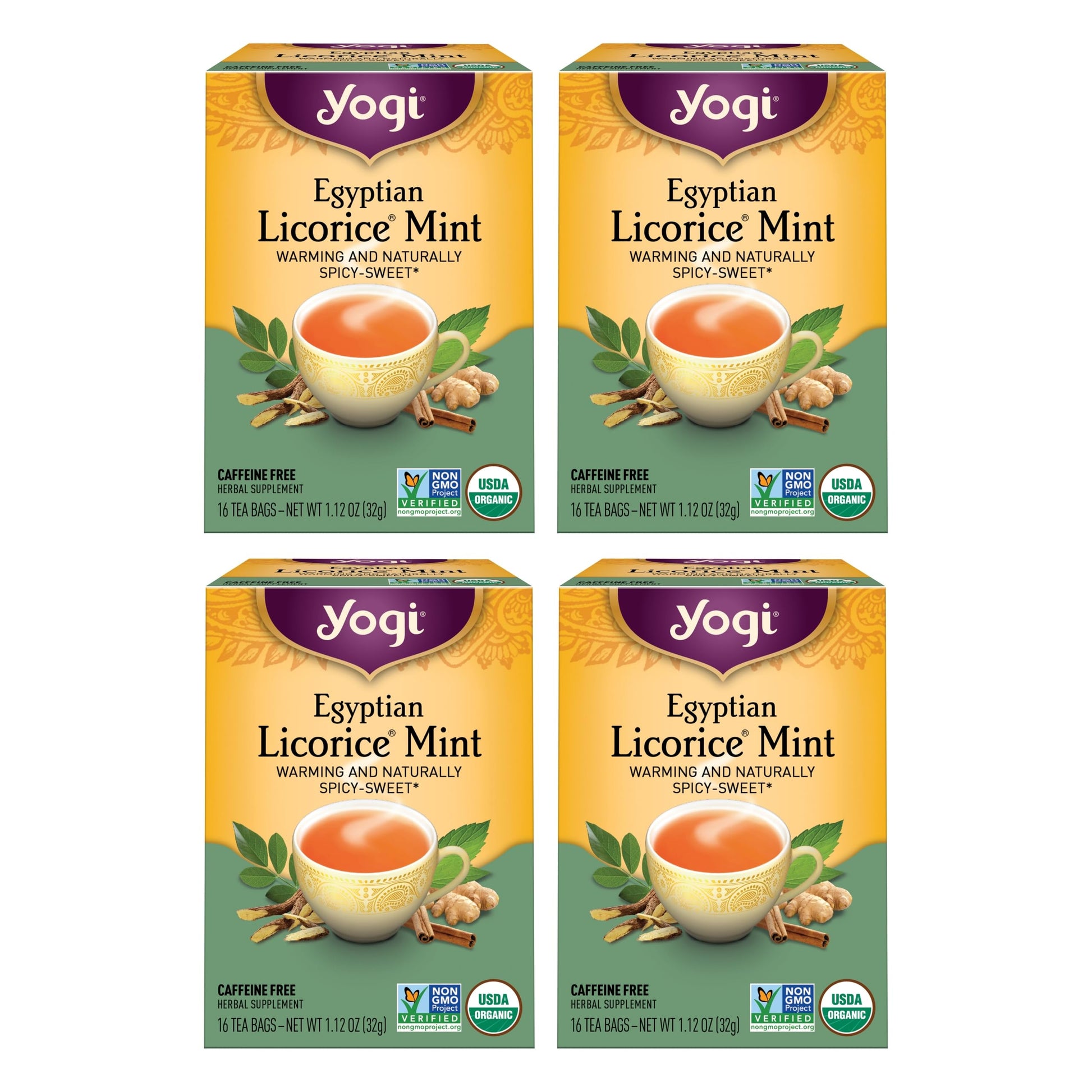 Yogi Tea Egyptian Licorice Mint Tea - Caffeine Free Herbal Tea - 64 Organic Bags - 16 Count (Pack of 4)