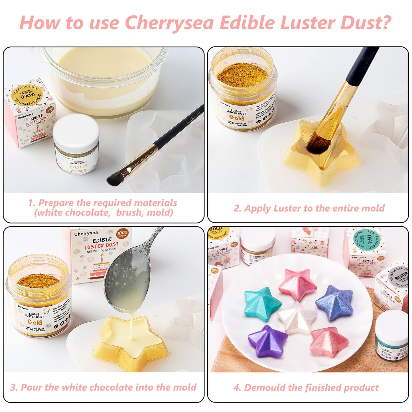 Pink Edible Luster Dust 10 Grams, Food Grade Cake Luster Dust Tasteless Dessert Dusting Powders For Baking Cherrysea Food Colori