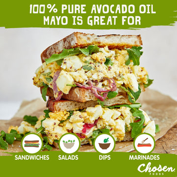 Chosen Foods 100% Avocado Oil-Based Classic Mayonnaise, Gluten & Dairy Free, Low-Carb, Keto & Paleo Diet Friendly, Mayo For Sandwiches, Dressings And Sauces (11.25 Floz 6 Pack)