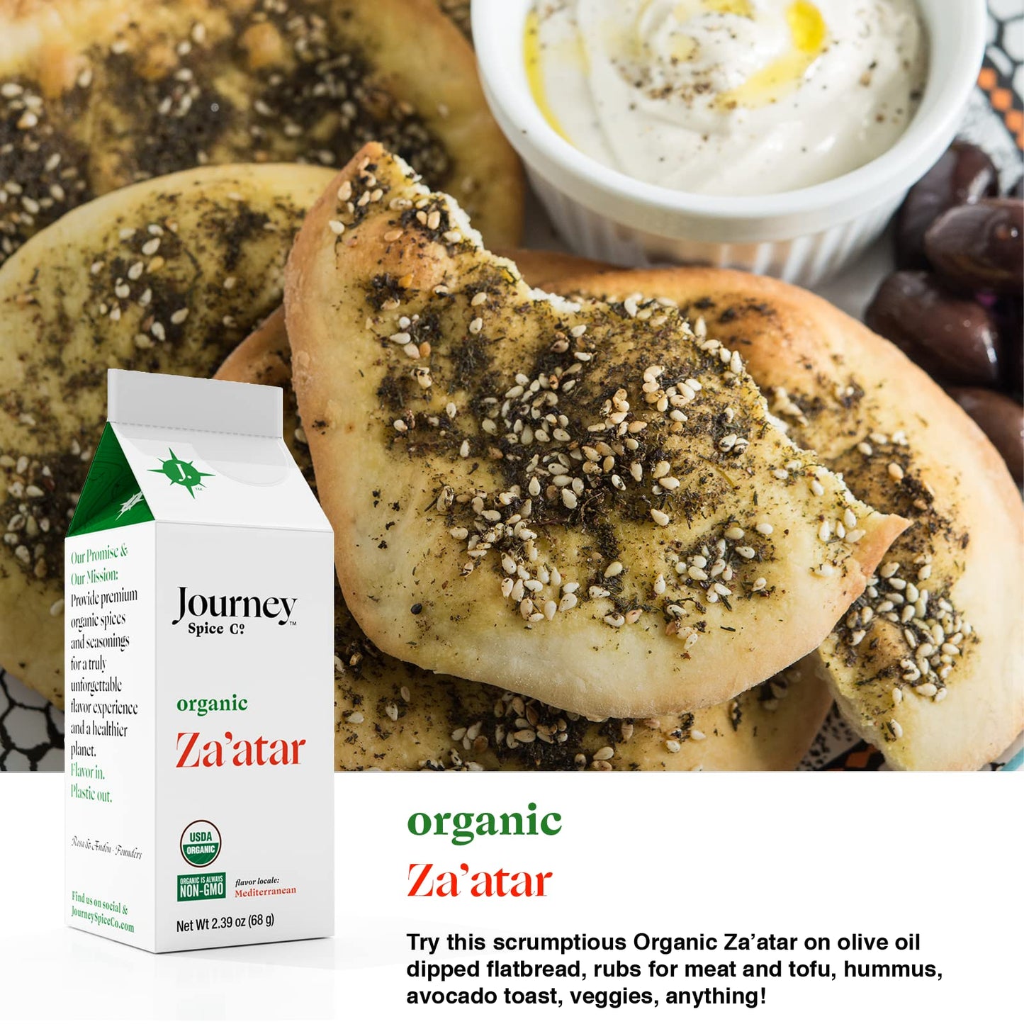 Gourmet Organic Mediterranean Herb Blend & Organic Za'Atar Gift Set By Journey Spice Co. | Salt-Free | Greek, Mediterranean, Mid