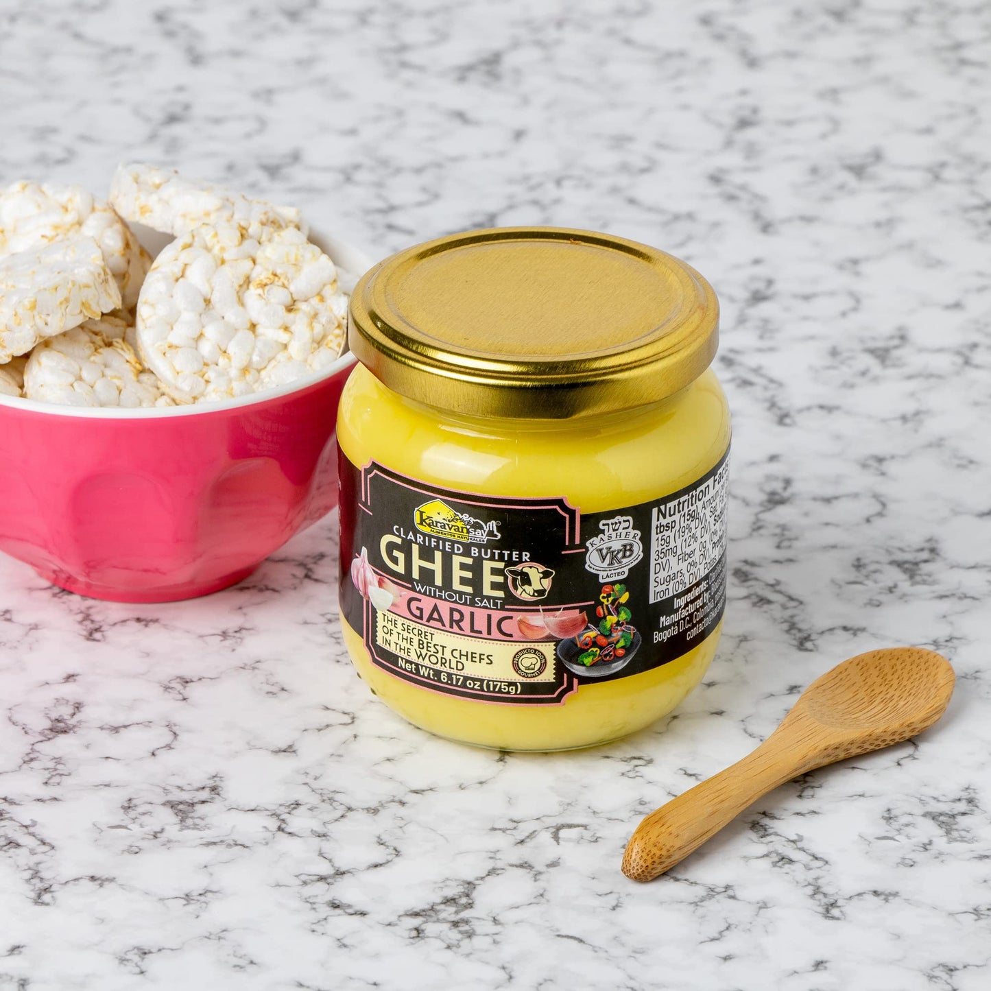 Karavansay GHEE Butter, Unsalted, Garlic Flavor, 6.17 oz, Gluten Free, Kosher, Keto Friendly