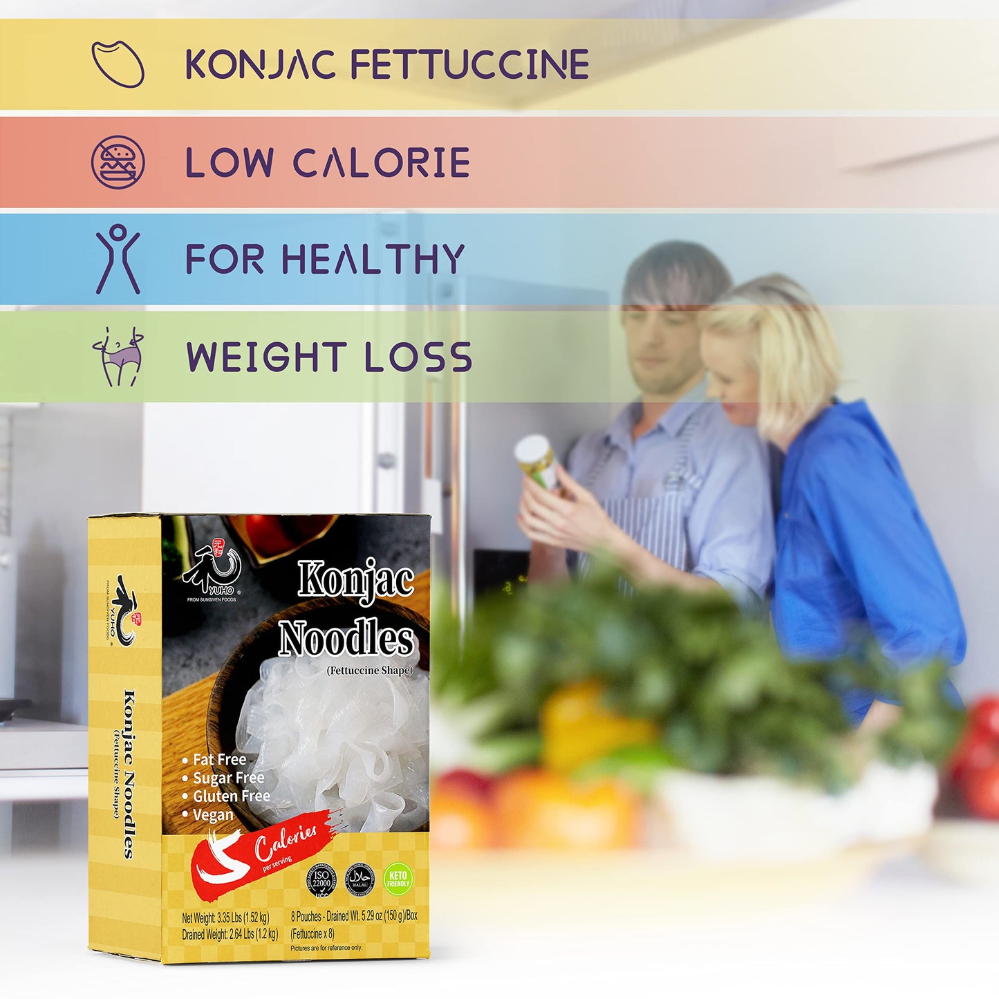 Yuho Shirataki Konjac Fettuccine, 8 Pack Inside, Vegan, Low Calorie Food, Gluten Free, Fat Free, Keto Friendly, Low Carbs, Holid