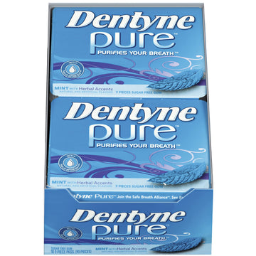 Dentyne Pure Mint With Herbal Accents Sugar Free Gum, 10 Packs Of 9 Pieces (90 Total Pieces)