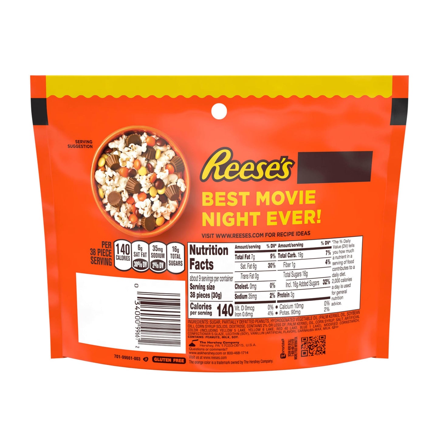 REESES PIECES Peanut Butter in a Crunchy Shell, Candy Bags, 9.9 oz (8 Count)
