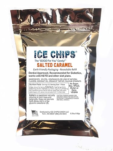 Ice Chips Xylitol Candy In Large 5.28 Oz Resealable Pouch; Low Carb & Gluten Free (Salted Caramel)