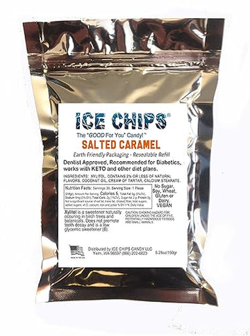 Ice Chips Xylitol Candy In Large 5.28 Oz Resealable Pouch; Low Carb & Gluten Free (Salted Caramel)