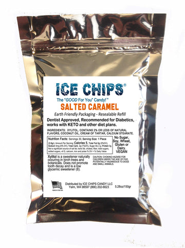 Ice Chips Xylitol Candy In Large 5.28 Oz Resealable Pouch; Low Carb & Gluten Free (Salted Caramel)