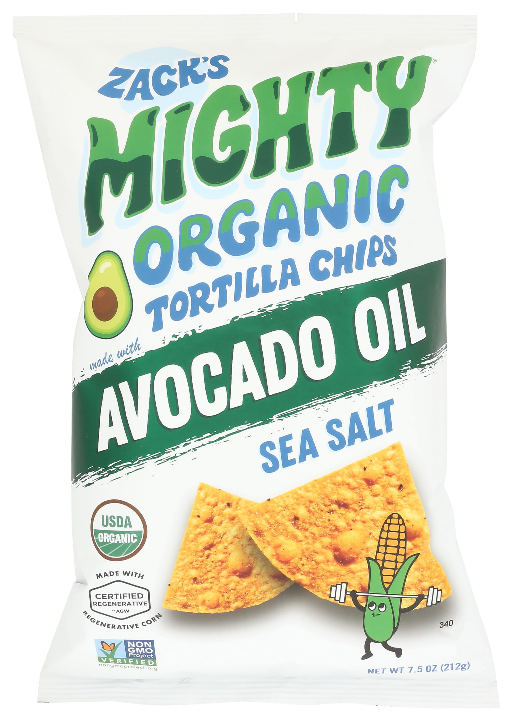 Zacks Mighty Tortilla Chips, Avocado Oil Sea Salt, USDA Certified Organic, Gluten Free & Non-GMO, 7.5 Ounce (Pack of 9)