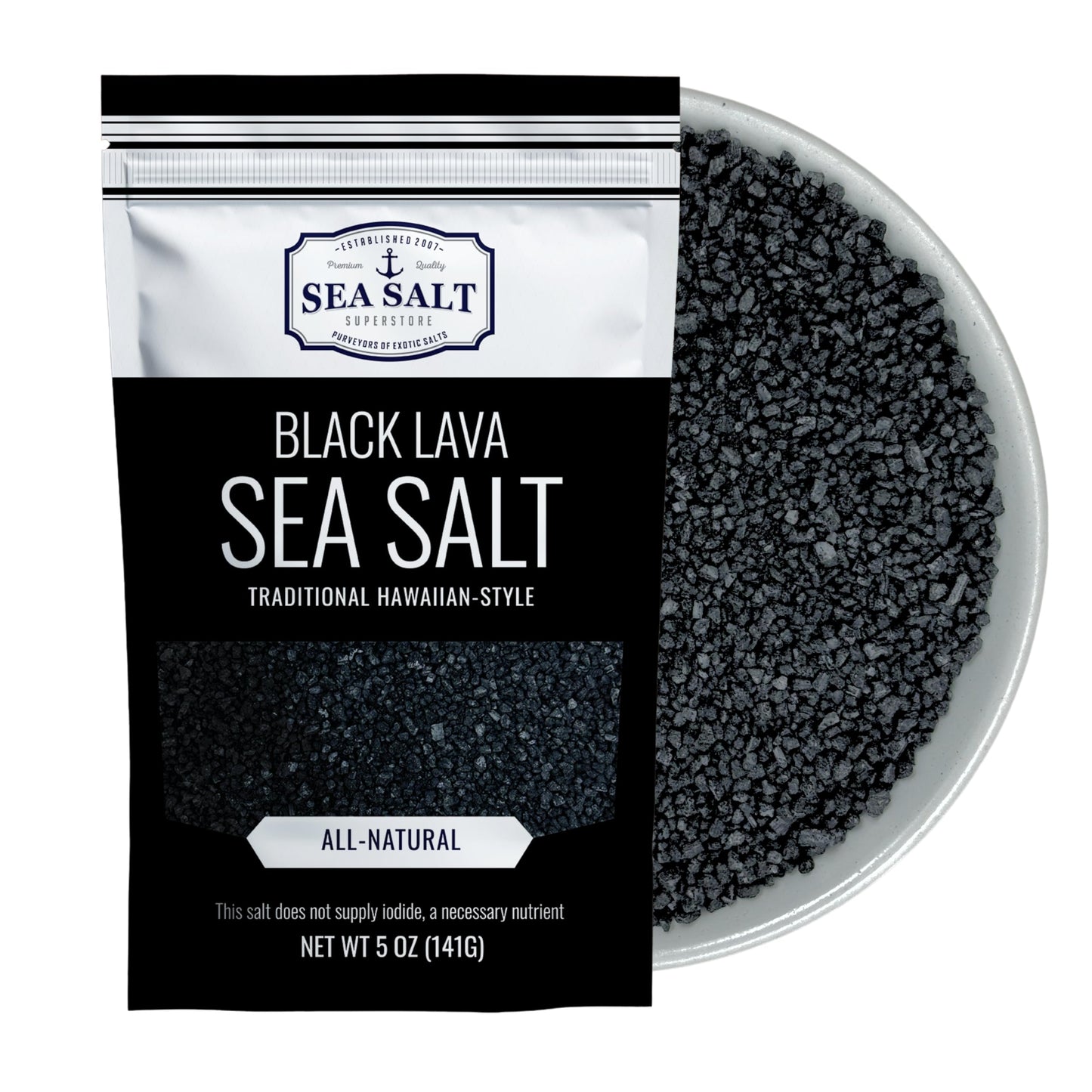 Hawaiian-Style Black Lava Sea Salt for Cooking & Finishing  Black Sea Salt with Activated Charcoal  5 oz Bag