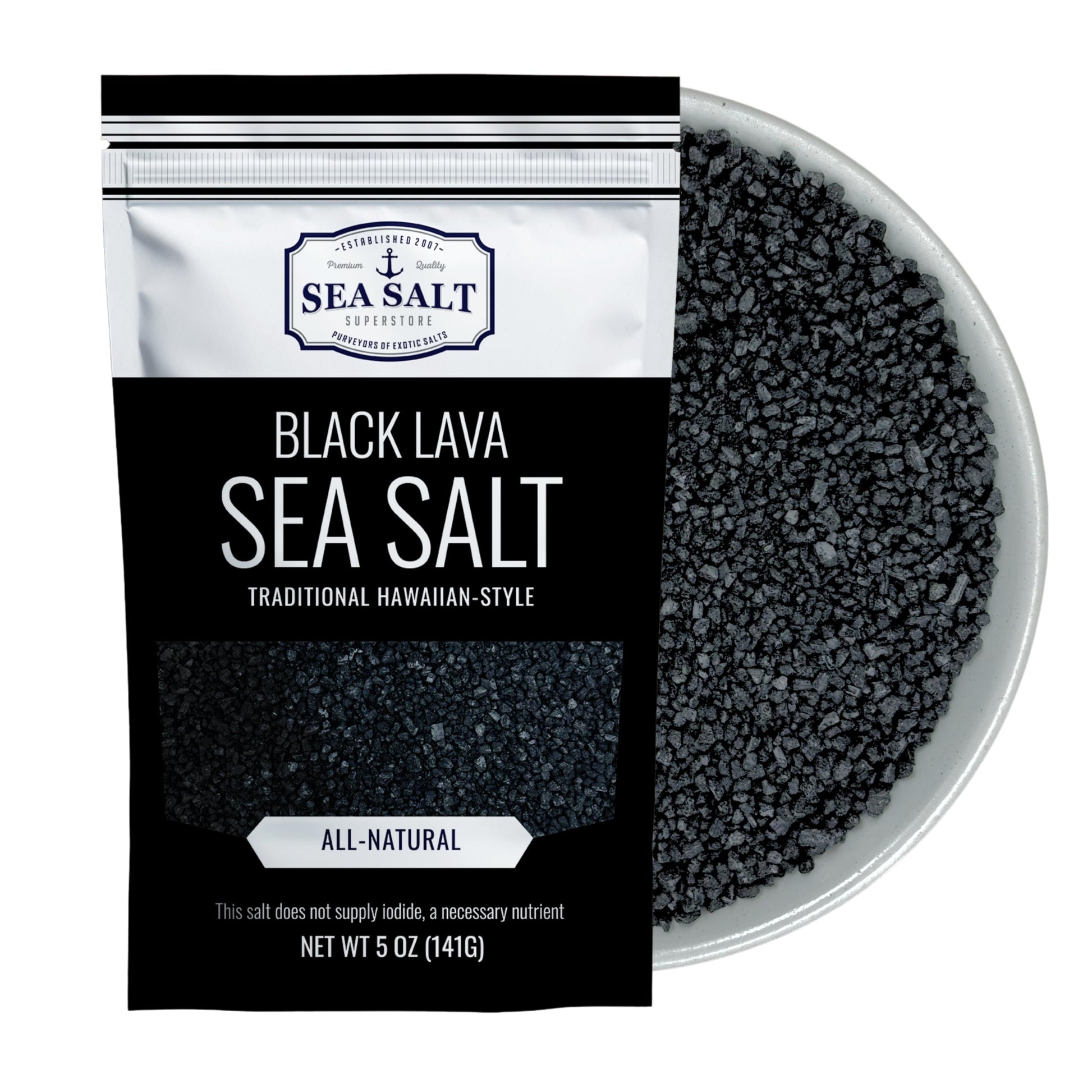 Hawaiian-Style Black Lava Sea Salt for Cooking & Finishing  Black Sea Salt with Activated Charcoal  5 oz Bag