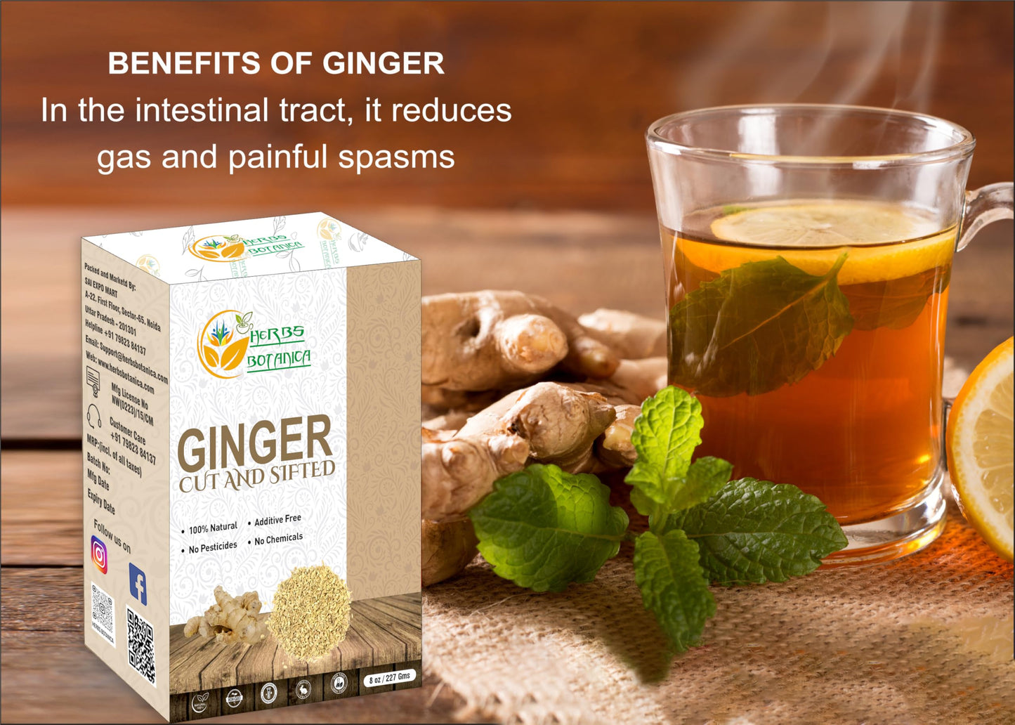 Herbs Botanica Dried Ginger Root Cut & Sifted for Teas & Oils, Food Grade, Non GMO, 8 oz